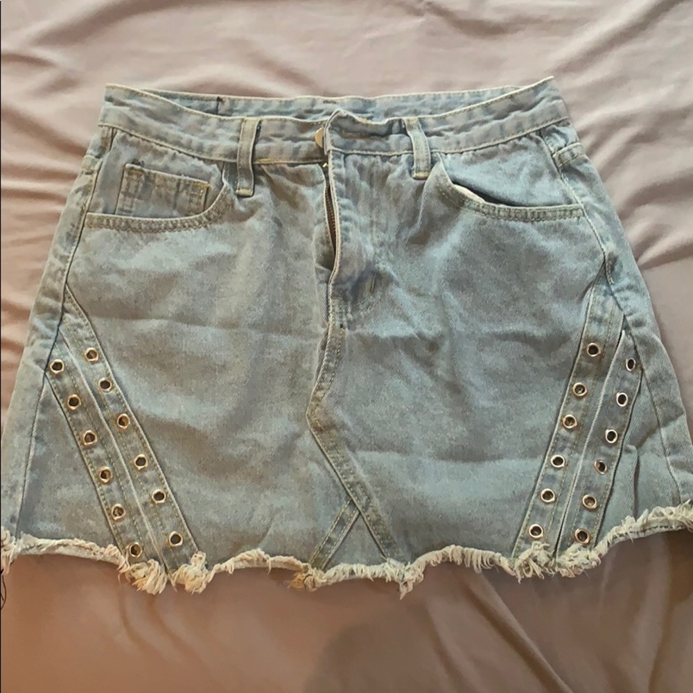 Small light wash denim skirt